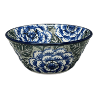A picture of a Polish Pottery CA 5.5" Ridged Bowl (Blue Dahlia) | A696-U1473 as shown at PolishPotteryOutlet.com/products/5-5-ridged-bowl-blue-dahlia-a696-u1473