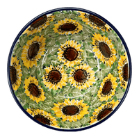 A picture of a Polish Pottery Ridged 5.5" Bowl (Sunflower Fields) | A696-U4737 as shown at PolishPotteryOutlet.com/products/ridged-5-5-bowl-sunflower-fields-a696-u4737