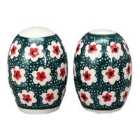 A picture of a Polish Pottery Small Salt & Pepper Set (Riot Daffodils) | A735S-1174Q as shown at PolishPotteryOutlet.com/products/small-salt-pepper-set-riot-daffodils-a735s-1174q