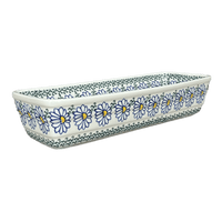 A picture of a Polish Pottery Extra Long Bread Baker (Just Another Daisy) | A784-1236X as shown at PolishPotteryOutlet.com/products/extra-long-bread-baker-just-another-daisy-a784-1236x