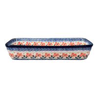 A picture of a Polish Pottery Extra Long Bread Baker (Peachy Garden) | A784-1287X as shown at PolishPotteryOutlet.com/products/extra-long-bread-baker-spring-swirl-a784-1287x