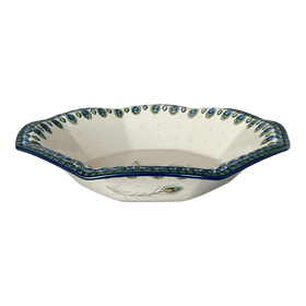 Polish Pottery CA 13.5" Fluted Bowl (Peacock Plume) | A801-2218X Additional Image at PolishPotteryOutlet.com