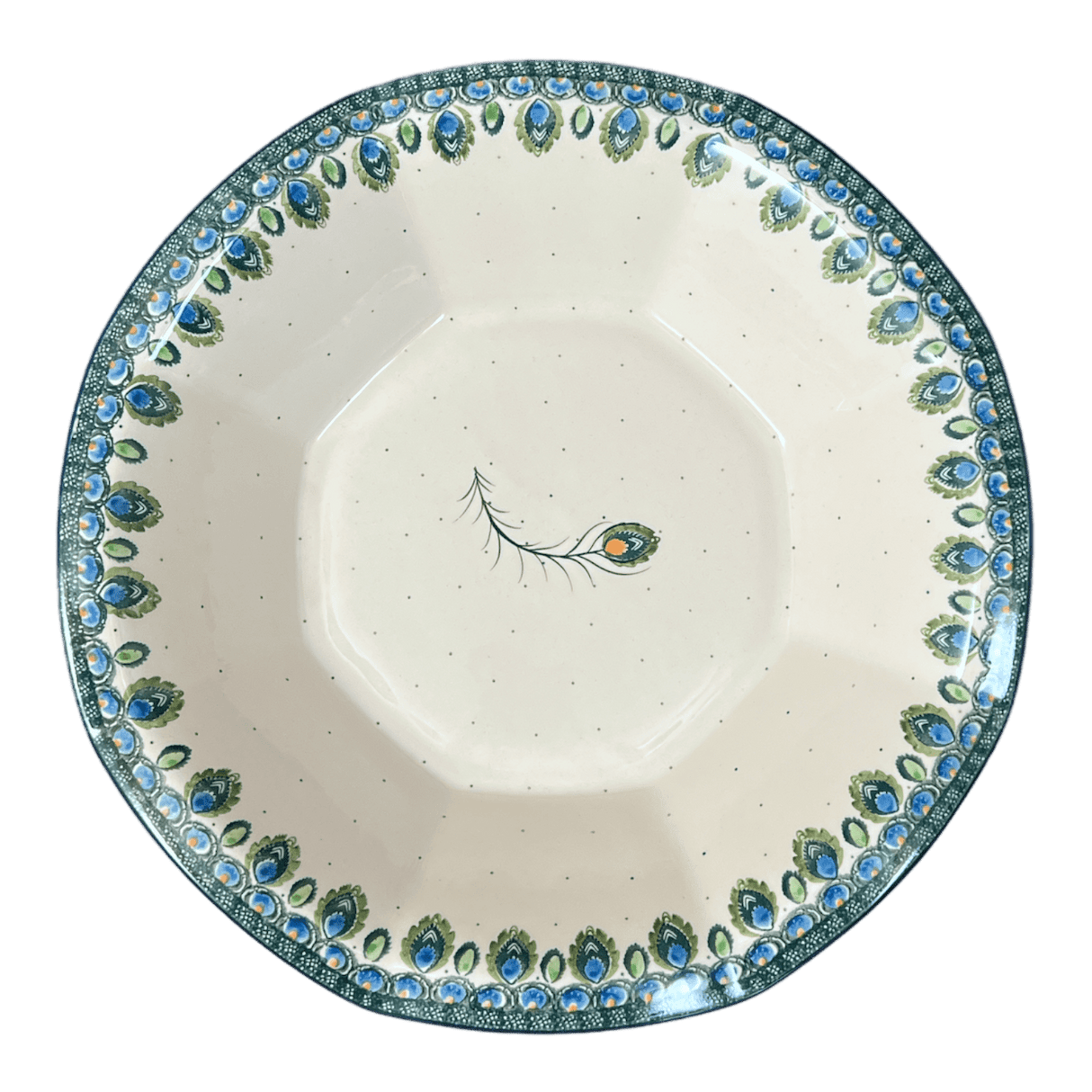 Fluted Bowl, 13.5" in "Peacock Plume" by Ceramika Artystyczna | A801-2218X