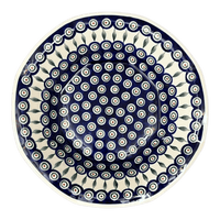A picture of a Polish Pottery 13.5" Fluted Bowl (Peacock) | A801-54 as shown at PolishPotteryOutlet.com/products/13-5-fluted-bowl-peacock-a801-54