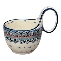 A picture of a Polish Pottery CA 16 oz. Loop Handle Bowl (Winter Aspen) | A845-1995X as shown at PolishPotteryOutlet.com/products/16-oz-loop-handle-bowl-winter-aspen-a845-1995x