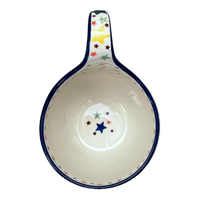 A picture of a Polish Pottery CA 16 oz. Loop Handle Bowl (Star Shower) | A845-359X as shown at PolishPotteryOutlet.com/products/16-oz-loop-handle-bowl-star-shower-a845-359x
