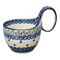 A picture of a Polish Pottery CA 16 oz. Loop Handle Bowl (Starry Sea) | A845-454C as shown at PolishPotteryOutlet.com/products/16-oz-loop-handle-bowl-starry-sea-a845-454c