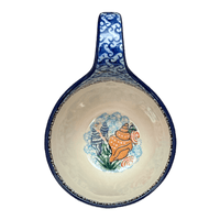 A picture of a Polish Pottery 16 oz. Loop Handle Bowl (Poseidon's Treasure) | A845-U1899 as shown at PolishPotteryOutlet.com/products/16-oz-loop-handle-bowl-poseidons-treasure-a845-u1899
