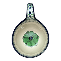A picture of a Polish Pottery 16 oz. Loop Handle Bowl (Green Goddess) | A845-U408A as shown at PolishPotteryOutlet.com/products/16-oz-loop-handle-bowl-green-goddess-a845-u408a