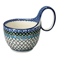 A picture of a Polish Pottery Loop Handle Bowl (Mediterranean Waves) | A845-U72 as shown at PolishPotteryOutlet.com/products/loop-handle-bowl-mediterranean-waves-a845-u72