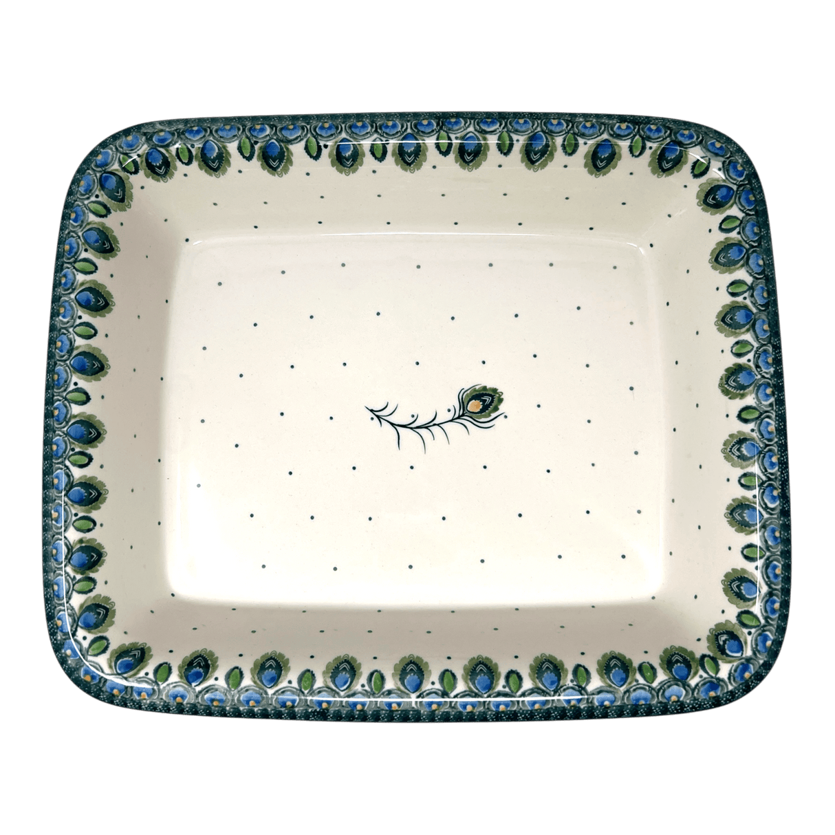 Baker, Rectangular, Edge, 14" x 11" in "Peacock Plume" by Ceramika Artystyczna | A854-2218X