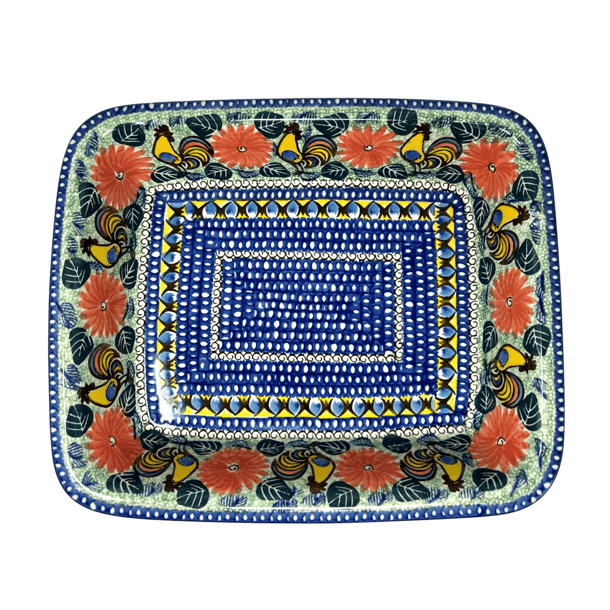 Baker, Rectangular, Edge, 14" x 11" in "Regal Roosters" by Ceramika Artystyczna | A854-U2617