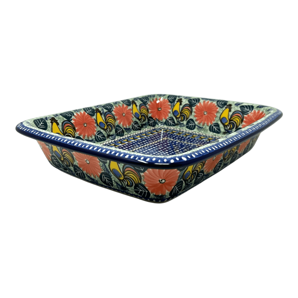 Baker, Rectangular, Edge, 14" x 11" in "Regal Roosters" by Ceramika Artystyczna | A854-U2617