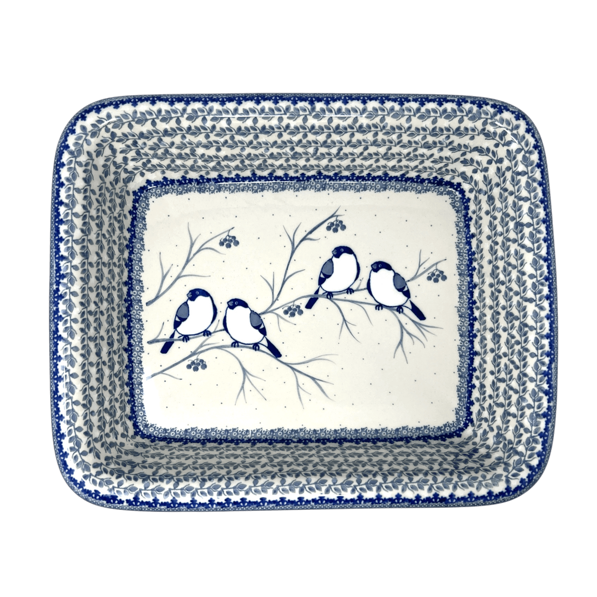 Baker, Rectangular, Edge, 14" x 11" in "Bullfinch on Blue" by Ceramika Artystyczna | A854-U4830