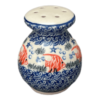 A picture of a Polish Pottery Parmesan/Spice Shaker (Something Fishy) | A934-1317X as shown at PolishPotteryOutlet.com/products/parmesan-spice-shaker-something-fishy-a934-1317x