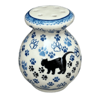 A picture of a Polish Pottery Parmesan/Spice Shaker (Cat Tracks) | A934-1771 as shown at PolishPotteryOutlet.com/products/parmesan-spice-shaker-cat-tracks-a934-1771
