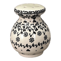 A picture of a Polish Pottery Parmesan/Spice Shaker (Black Bouquet) | A934-2314 as shown at PolishPotteryOutlet.com/products/parmesan-spice-shaker-black-bouquet-a934-2314