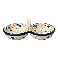 A picture of a Polish Pottery Double Bowl Serving Dish (Star Shower) | A942-359X as shown at PolishPotteryOutlet.com/products/double-bowl-serving-dish-star-shower-a942-359x