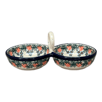 A picture of a Polish Pottery Double Bowl Serving Dish (Strawberry Patch) | A942-721X as shown at PolishPotteryOutlet.com/products/double-bowl-serving-dish-strawberry-patch-a942-721x