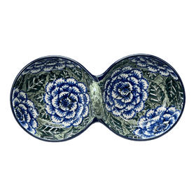 Polish Pottery Double Bowl Serving Dish (Blue Dahlia) | A942-U1473 Additional Image at PolishPotteryOutlet.com