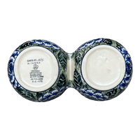 A picture of a Polish Pottery Double Bowl Serving Dish (Blue Dahlia) | A942-U1473 as shown at PolishPotteryOutlet.com/products/double-bowl-serving-dish-blue-dahlia-a942-u1473