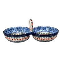 A picture of a Polish Pottery Double Bowl Serving Dish (Butterfly Parade) | A942-U1493 as shown at PolishPotteryOutlet.com/products/double-bowl-serving-dish-butterfly-parade-a942-u1493