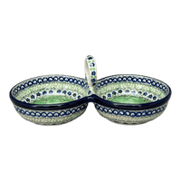 A picture of a Polish Pottery Double Bowl Serving Dish (Green Goddess) | A942-U408A as shown at PolishPotteryOutlet.com/products/double-bowl-serving-dish-green-goddess-a942-u408a