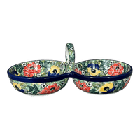 A picture of a Polish Pottery Double Bowl Serving Dish (Tropical Love) | A942-U4705 as shown at PolishPotteryOutlet.com/products/double-bowl-serving-dish-tropical-love-a942-u4705