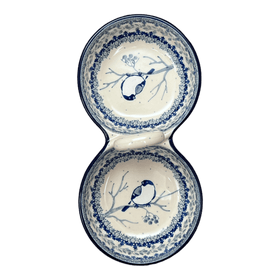 Polish Pottery Double Bowl Serving Dish (Bullfinch on Blue) | A942-U4830 Additional Image at PolishPotteryOutlet.com