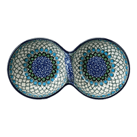 A picture of a Polish Pottery Double Bowl Serving Dish (Mediterranean Waves) | A942-U72 as shown at PolishPotteryOutlet.com/products/double-bowl-serving-dish-mediterranean-waves-a942-u72