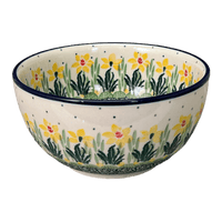 A picture of a Polish Pottery Deep 5.5" Bowl (Daffodils in Bloom) | A986-2122X as shown at PolishPotteryOutlet.com/products/deep-5-5-bowl-daffodils-in-bloom-a986-2122x