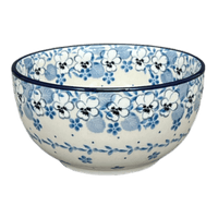 A picture of a Polish Pottery 5.5" Deep Bowl (Pansy Blues) | A986-2346X as shown at PolishPotteryOutlet.com/products/5-5-deep-bowl-pansy-blues-a986-2346x