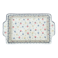 A picture of a Polish Pottery CA 15.5" x 9" Rectangular Baker W/ Handles (Mixed Berries) | AA56-1449X as shown at PolishPotteryOutlet.com/products/8-x-12-rectangular-baker-mixed-berries-aa56-1449x