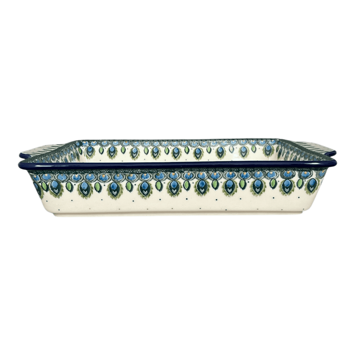 Baker, Rectangular, Handles, 15.5" x 9" in "Peacock Plume" by Ceramika Artystyczna | AA56-2218X