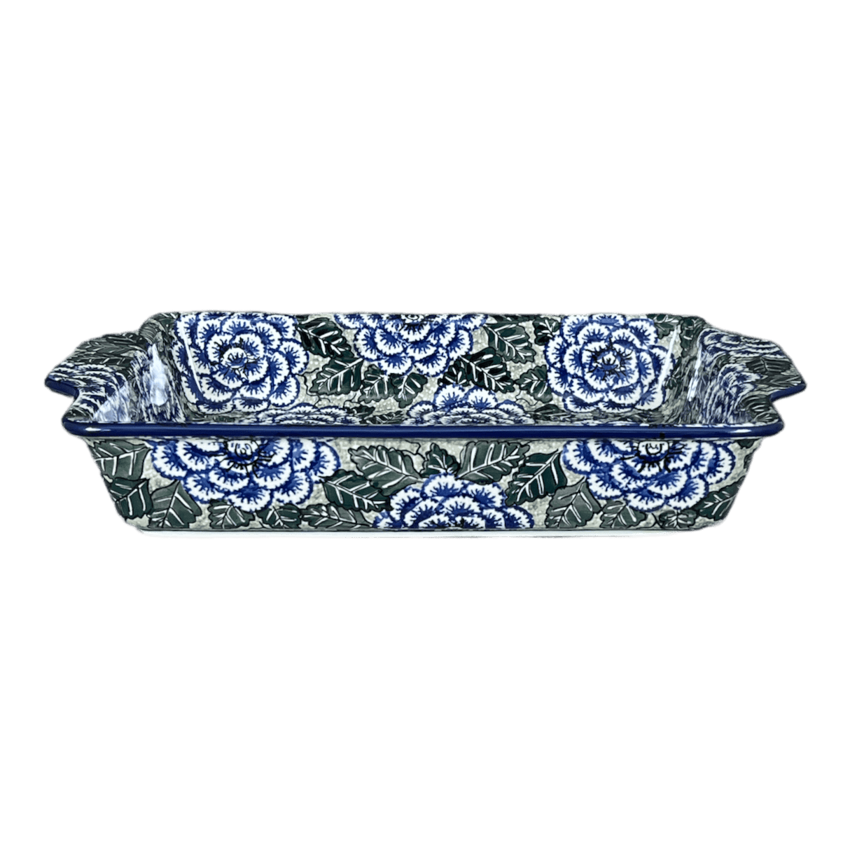 Baker, Rectangular, Handles, 15.5" x 9" in "Blue Dahlia" by Ceramika Artystyczna | AA56-U1473