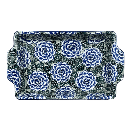 Baker, Rectangular, Handles, 15.5" x 9" in "Blue Dahlia" by Ceramika Artystyczna | AA56-U1473