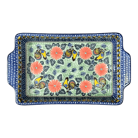 Baker, Rectangular, Handles, 15.5" x 9" in "Regal Roosters" by Ceramika Artystyczna | AA56-U2617