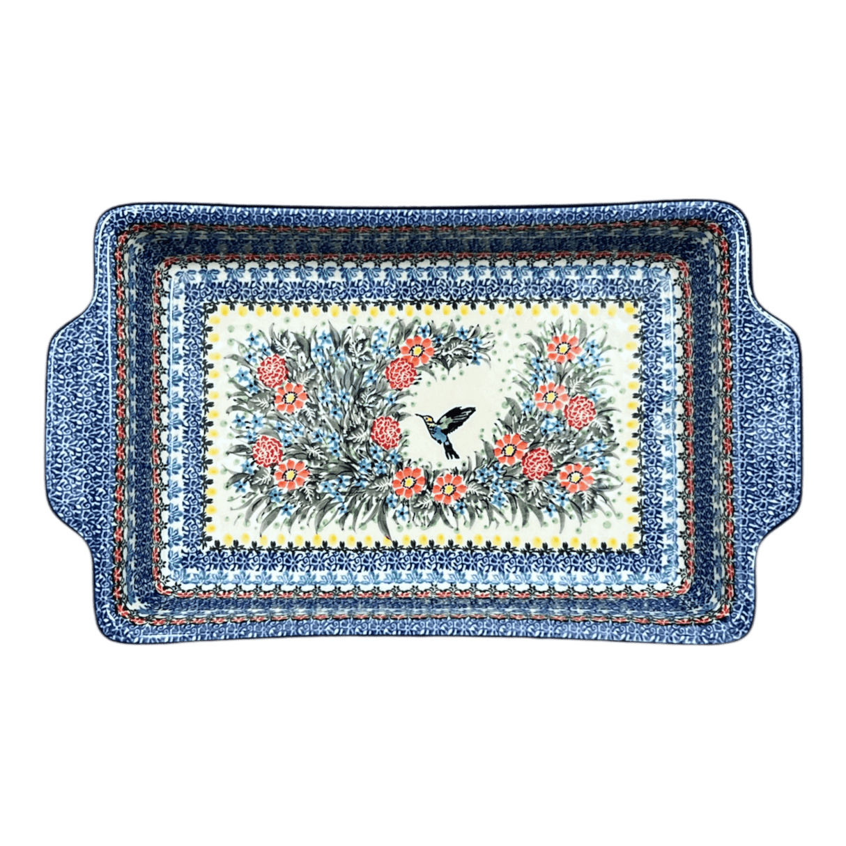 Baker, Rectangular, Handles, 15.5" x 9" in "Hummingbird Bouquet" by Ceramika Artystyczna | AA56-U3357