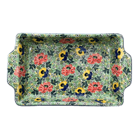 A picture of a Polish Pottery CA 15.5" x 9" Rectangular Baker W/ Handles (Tropical Love) | AA56-U4705 as shown at PolishPotteryOutlet.com/products/8-x-12-rectangular-baker-tropical-love-aa56-u4705
