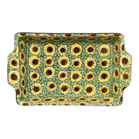 A picture of a Polish Pottery CA 15.5" x 9" Rectangular Baker W/ Handles (Sunflower Field) | AA56-U4737 as shown at PolishPotteryOutlet.com/products/8-x-12-rectangular-baker-sunflower-field-aa56-u4737