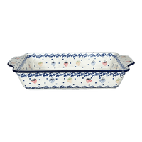 A picture of a Polish Pottery CA 13" x 8" Rectangular Casserole W/ Handles (Mixed Berries) | AA59-1449X as shown at PolishPotteryOutlet.com/products/13-x-8-rectangular-casserole-w-handles-mixed-berries-aa59-1449x