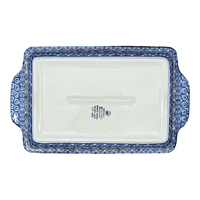 A picture of a Polish Pottery CA 13" x 8" Rectangular Casserole W/ Handles (Rosie's Garden) | AA59-1490X as shown at PolishPotteryOutlet.com/products/13-x-8-rectangular-casserole-w-handles-rosies-garden-aa59-1490x