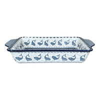 A picture of a Polish Pottery CA 13" x 8" Rectangular Casserole W/ Handles (Periwinkle Pond) | AA59-2385X as shown at PolishPotteryOutlet.com/products/13-x-8-rectangular-casserole-w-handles-periwinkle-pond-aa59-2385x