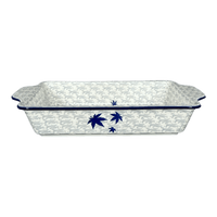 A picture of a Polish Pottery CA 13" x 8" Rectangular Casserole W/ Handles (Blue Sweetgum) | AA59-2545X as shown at PolishPotteryOutlet.com/products/13-x-8-rectangular-casserole-w-handles-blue-sweetgum-aa59-2545x