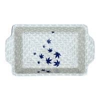 A picture of a Polish Pottery CA 13" x 8" Rectangular Casserole W/ Handles (Blue Sweetgum) | AA59-2545X as shown at PolishPotteryOutlet.com/products/13-x-8-rectangular-casserole-w-handles-blue-sweetgum-aa59-2545x