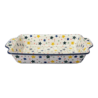A picture of a Polish Pottery Rectangular Casserole W/Handles (Star Shower) | AA59-359X as shown at PolishPotteryOutlet.com/products/rectangular-casserole-w-handles-star-shower-aa59-359x