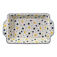 A picture of a Polish Pottery Rectangular Casserole W/Handles (Star Shower) | AA59-359X as shown at PolishPotteryOutlet.com/products/rectangular-casserole-w-handles-star-shower-aa59-359x