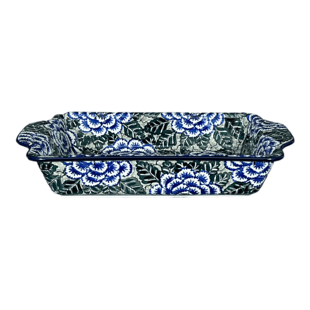 Casserole, Rectangular, Handles, 13" x 8" in "Blue Dahlia" by Ceramika Artystyczna | AA59-U1473