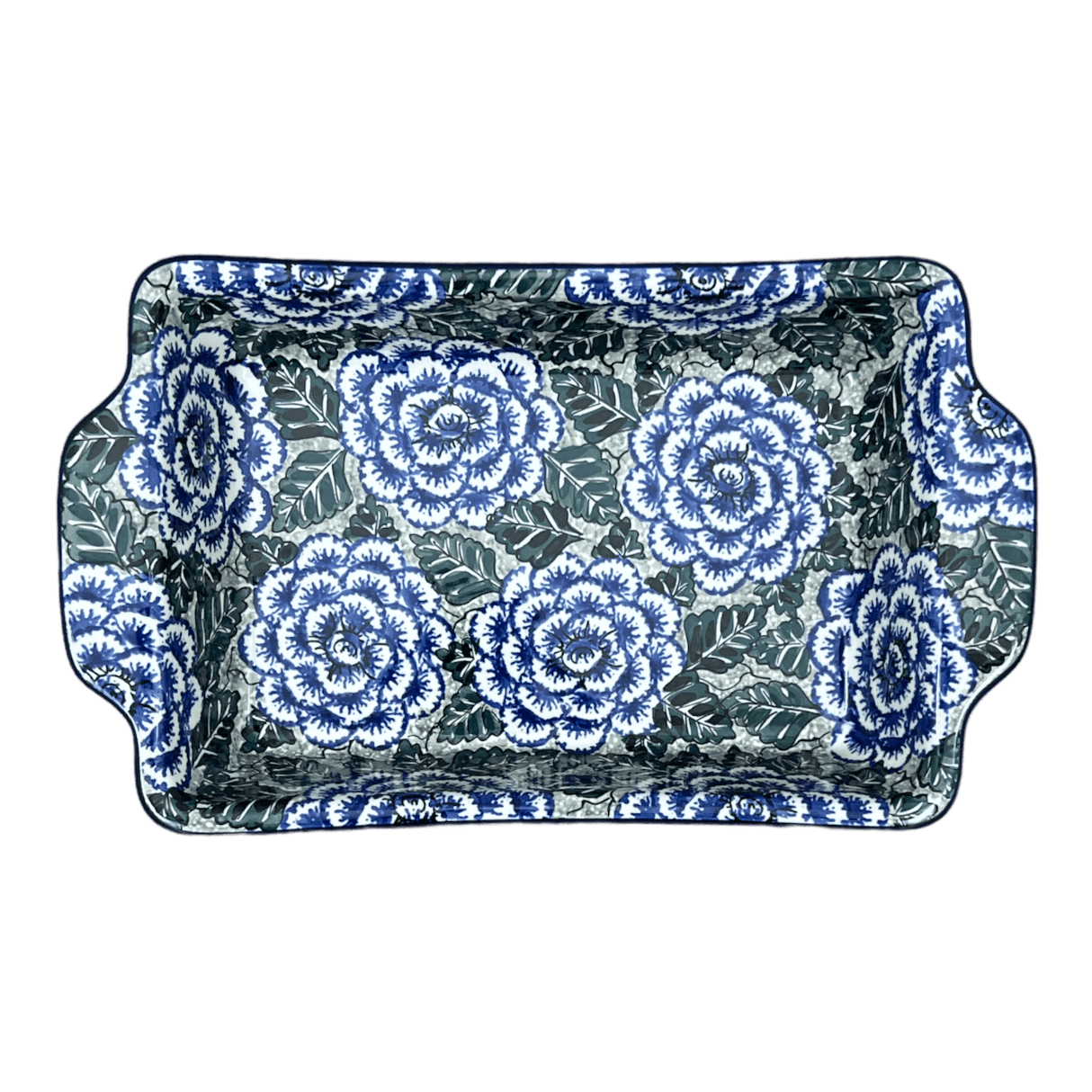 Casserole, Rectangular, Handles, 13" x 8" in "Blue Dahlia" by Ceramika Artystyczna | AA59-U1473