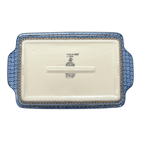 A picture of a Polish Pottery CA 13" x 8" Rectangular Casserole W/ Handles (Butterfly Parade) | AA59-U1493 as shown at PolishPotteryOutlet.com/products/13-x-8-rectangular-casserole-w-handles-butterfly-parade-aa59-u1493